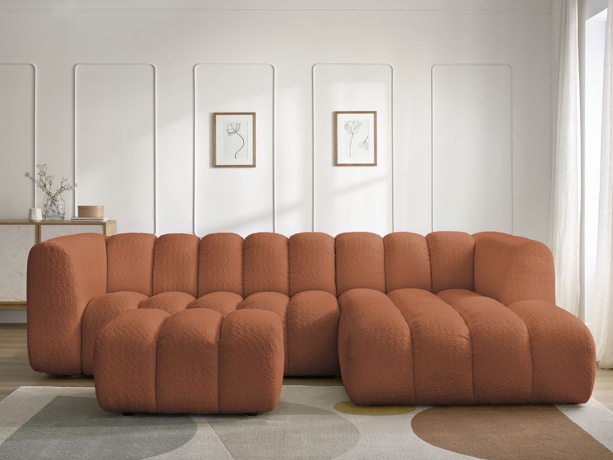 Canapé d'angle TALIA bouclette avec pouf orange — vue 5