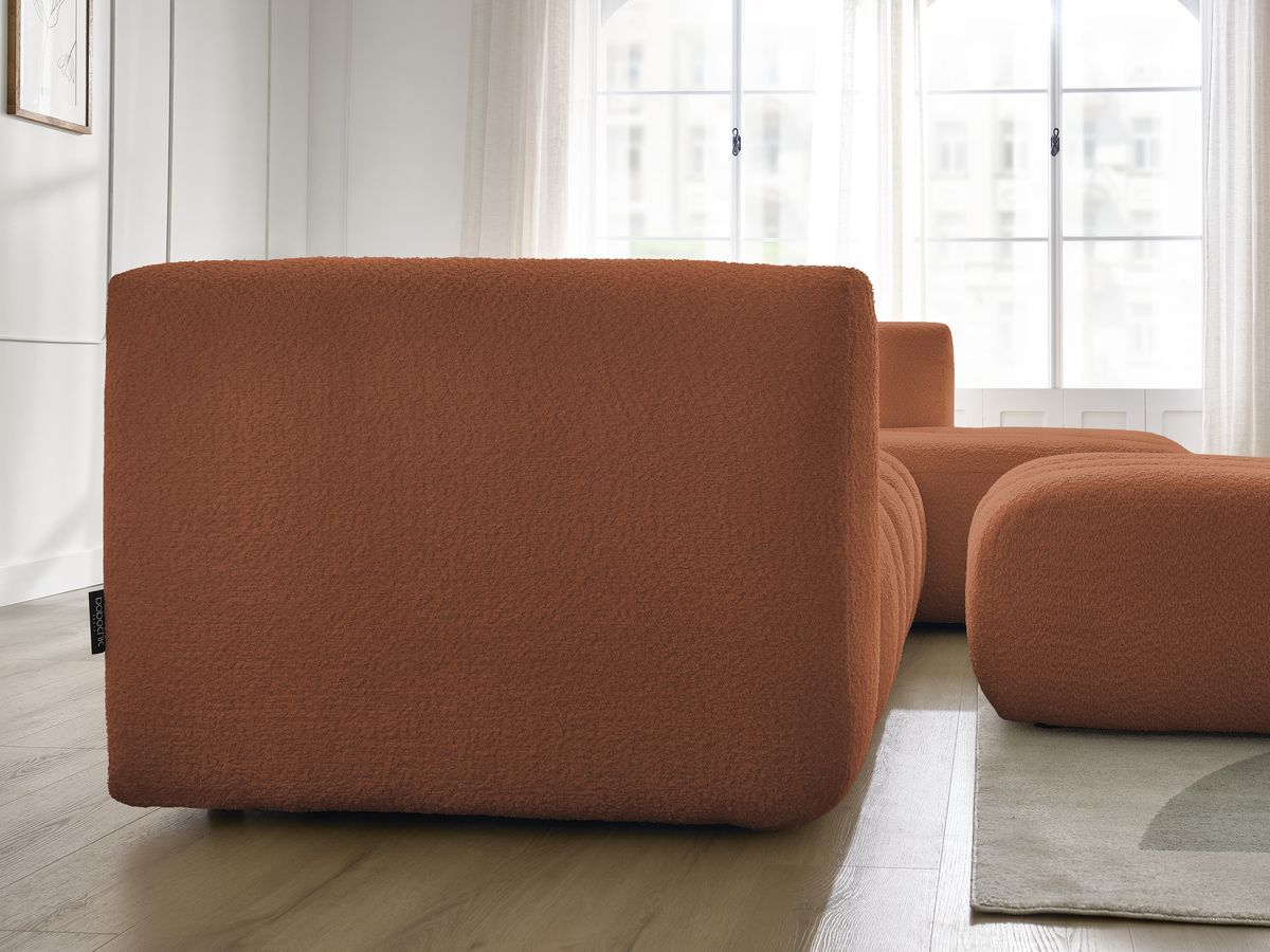 Canapé d'angle fixe TALIA tissu bouclette avec pouf