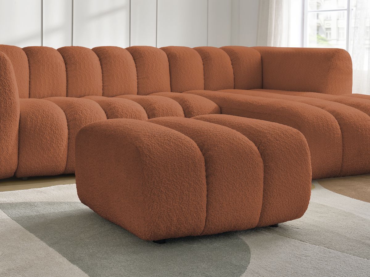Canapé d'angle fixe TALIA tissu bouclette avec pouf