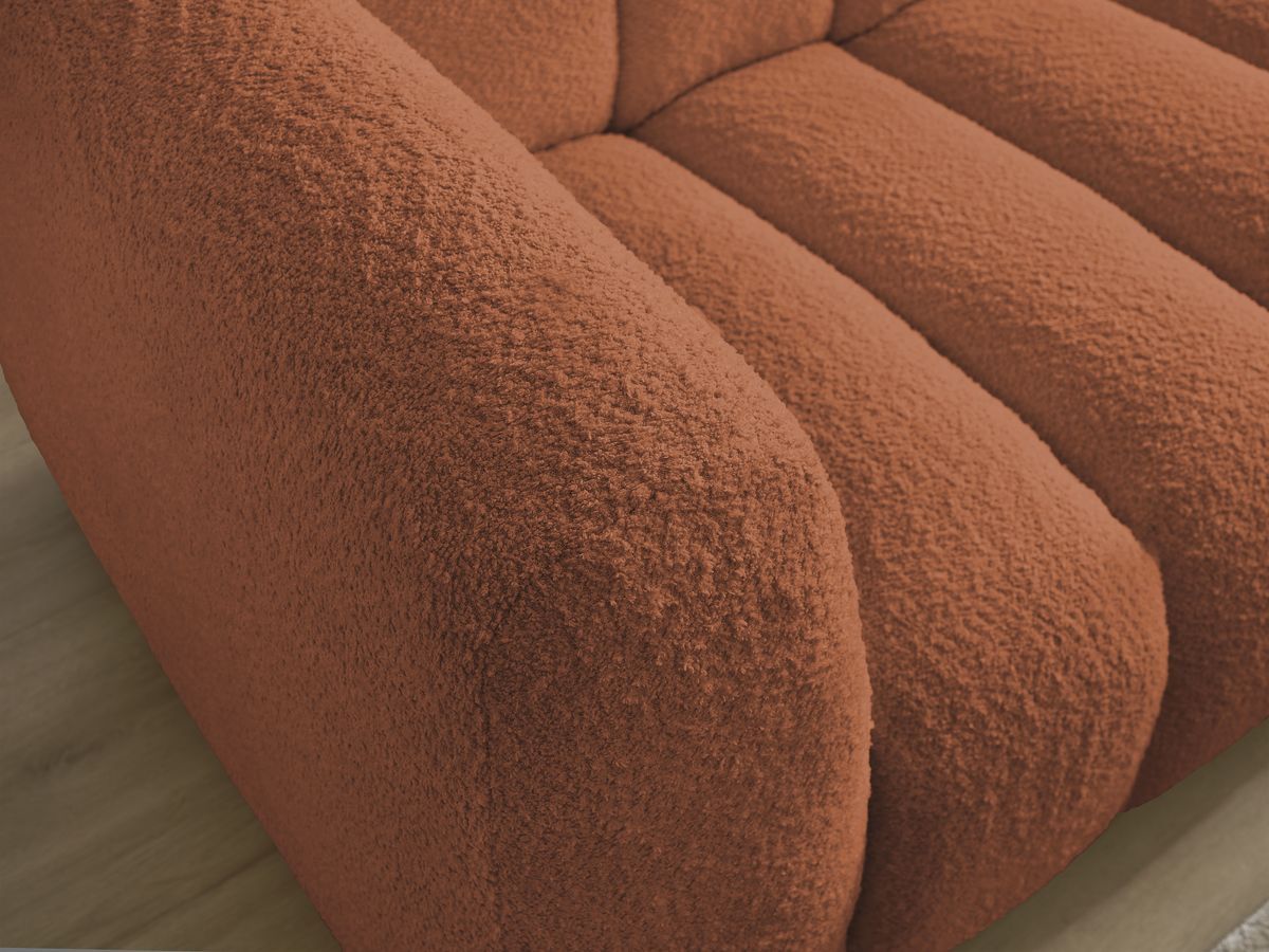 Canapé d'angle fixe TALIA tissu bouclette avec pouf