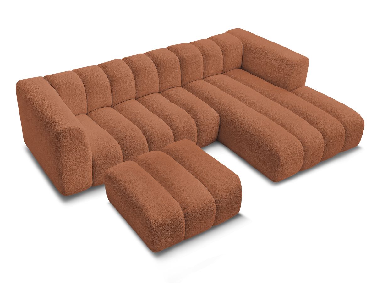 Canapé d'angle fixe TALIA tissu bouclette avec pouf
