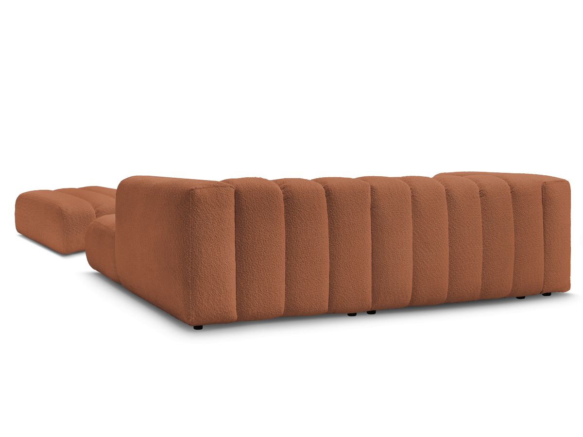 Canapé d'angle fixe TALIA tissu bouclette avec pouf