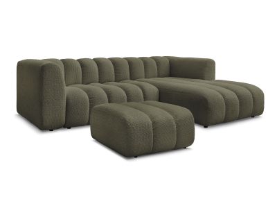 Canapé d'angle fixe TALIA tissu bouclette avec pouf