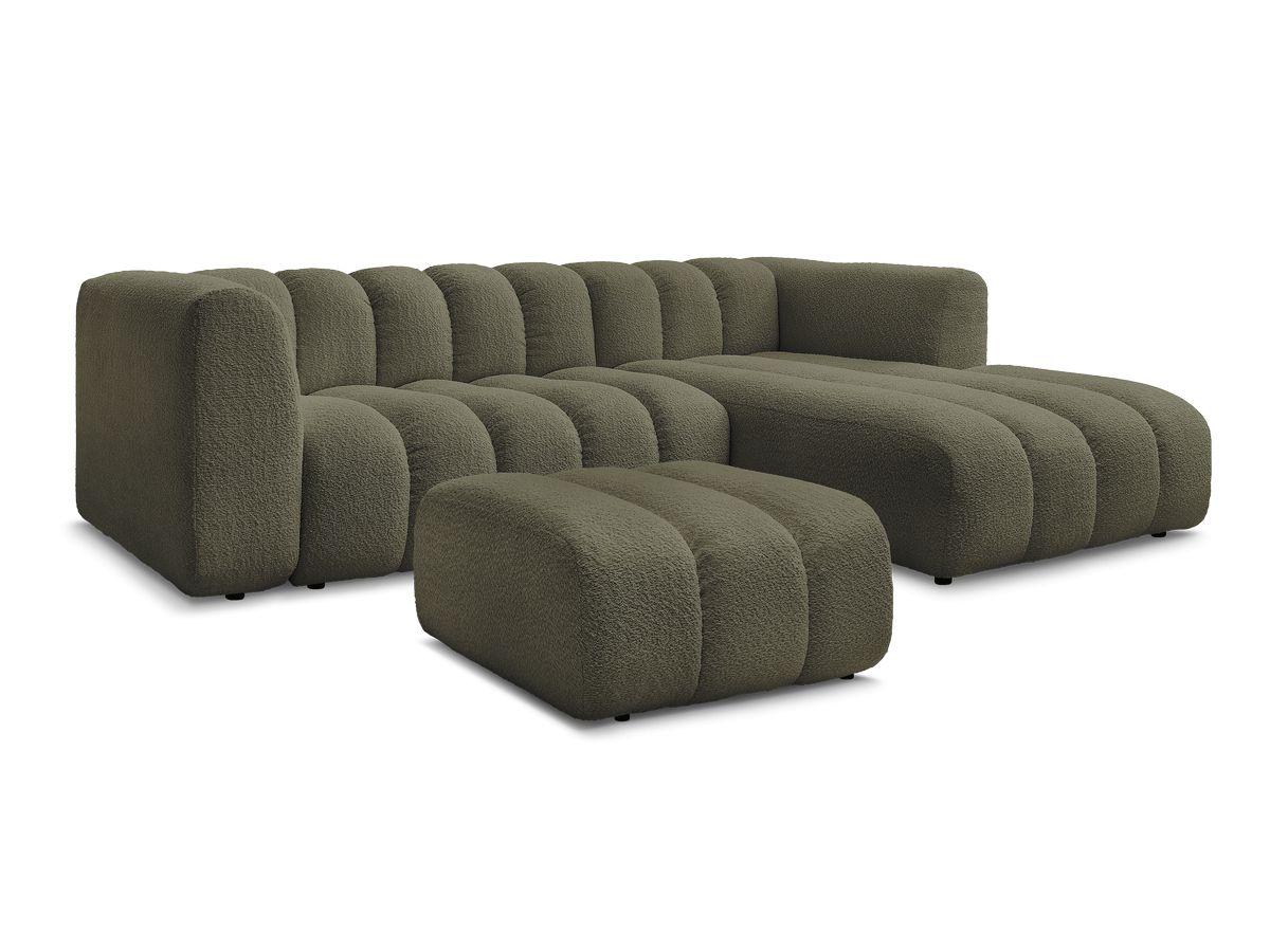 Canapé d'angle fixe TALIA tissu bouclette avec pouf