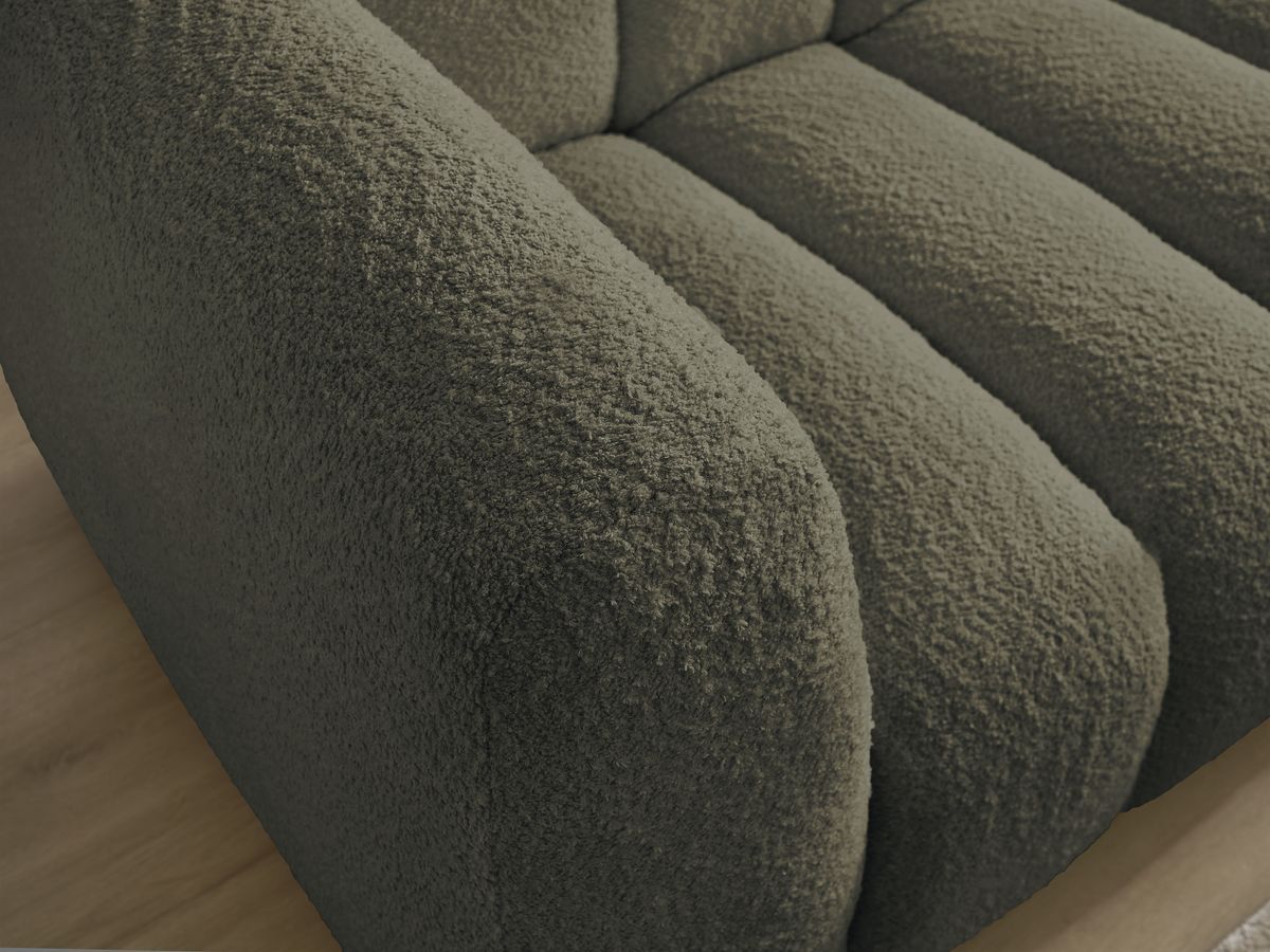 Canapé d'angle fixe TALIA tissu bouclette avec pouf