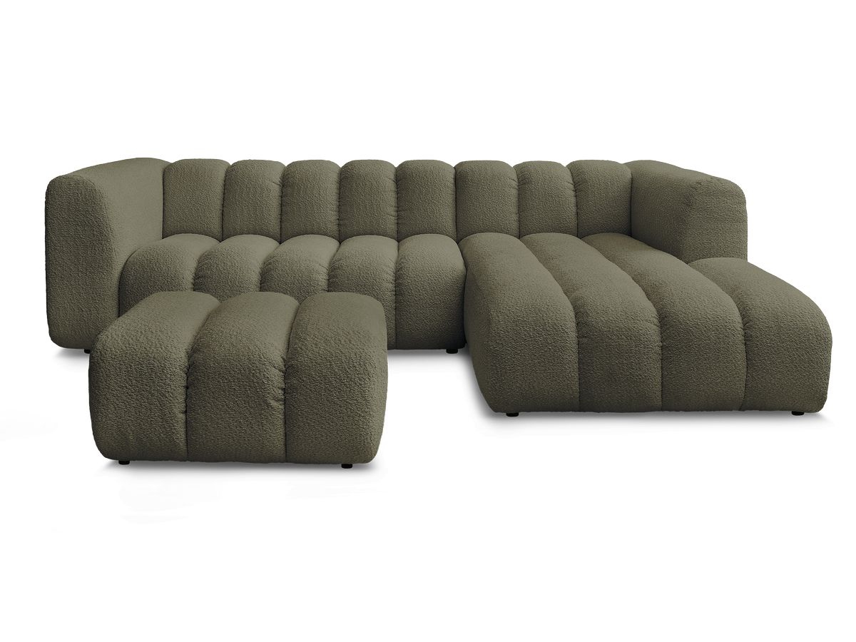 Canapé d'angle fixe TALIA tissu bouclette avec pouf
