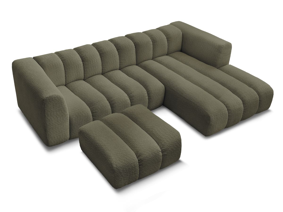 Canapé d'angle fixe TALIA tissu bouclette avec pouf