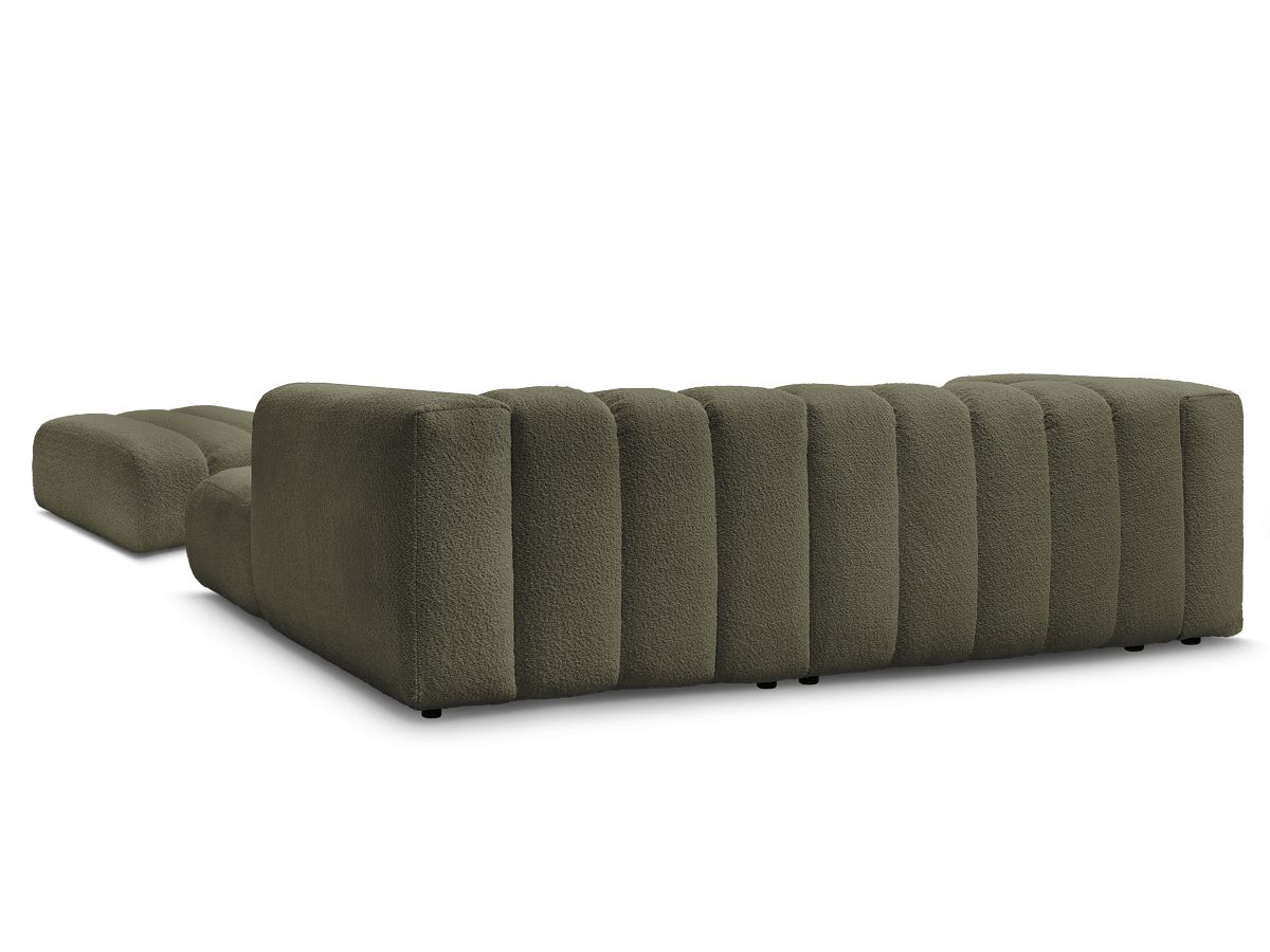 Canapé d'angle fixe TALIA tissu bouclette avec pouf