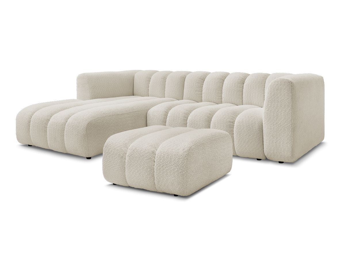 Canapé d'angle fixe TALIA tissu bouclette avec pouf