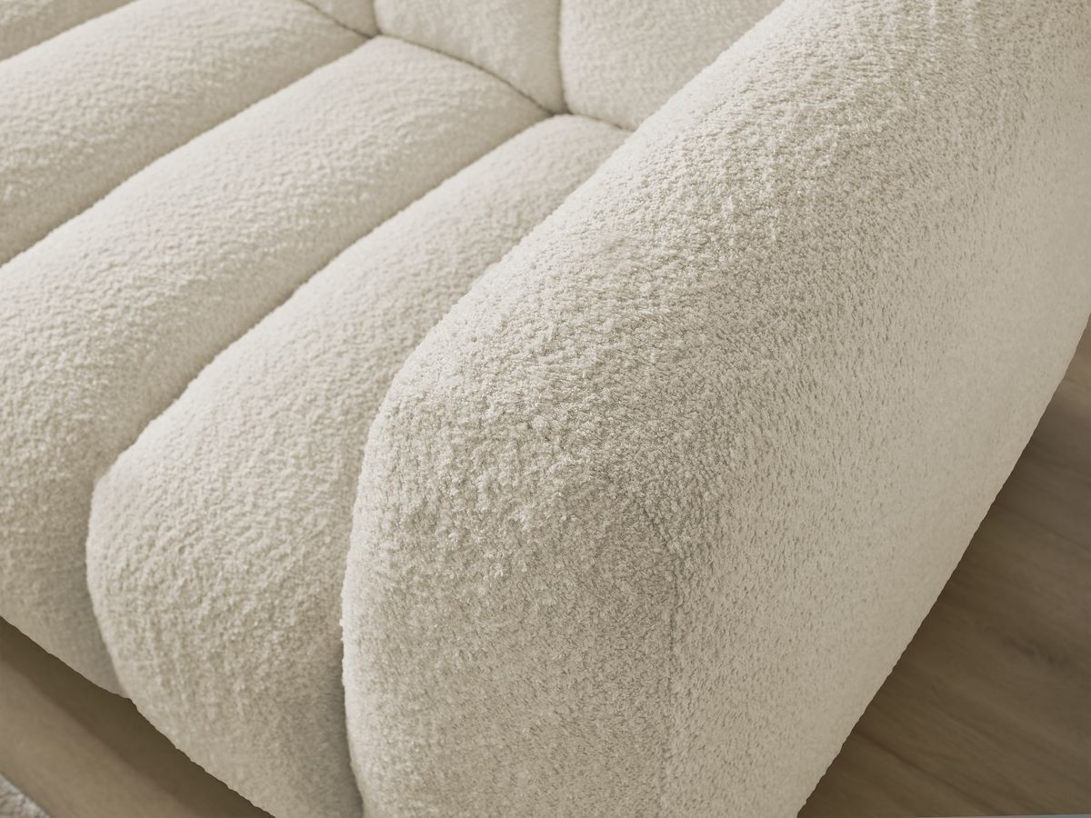 Canapé d'angle fixe TALIA tissu bouclette avec pouf