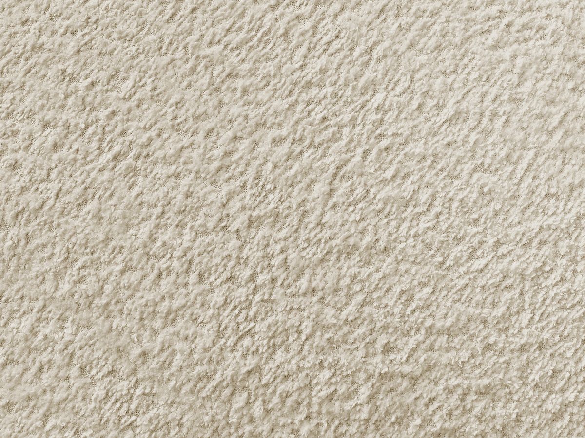 Canapé d'angle fixe TALIA tissu bouclette avec pouf