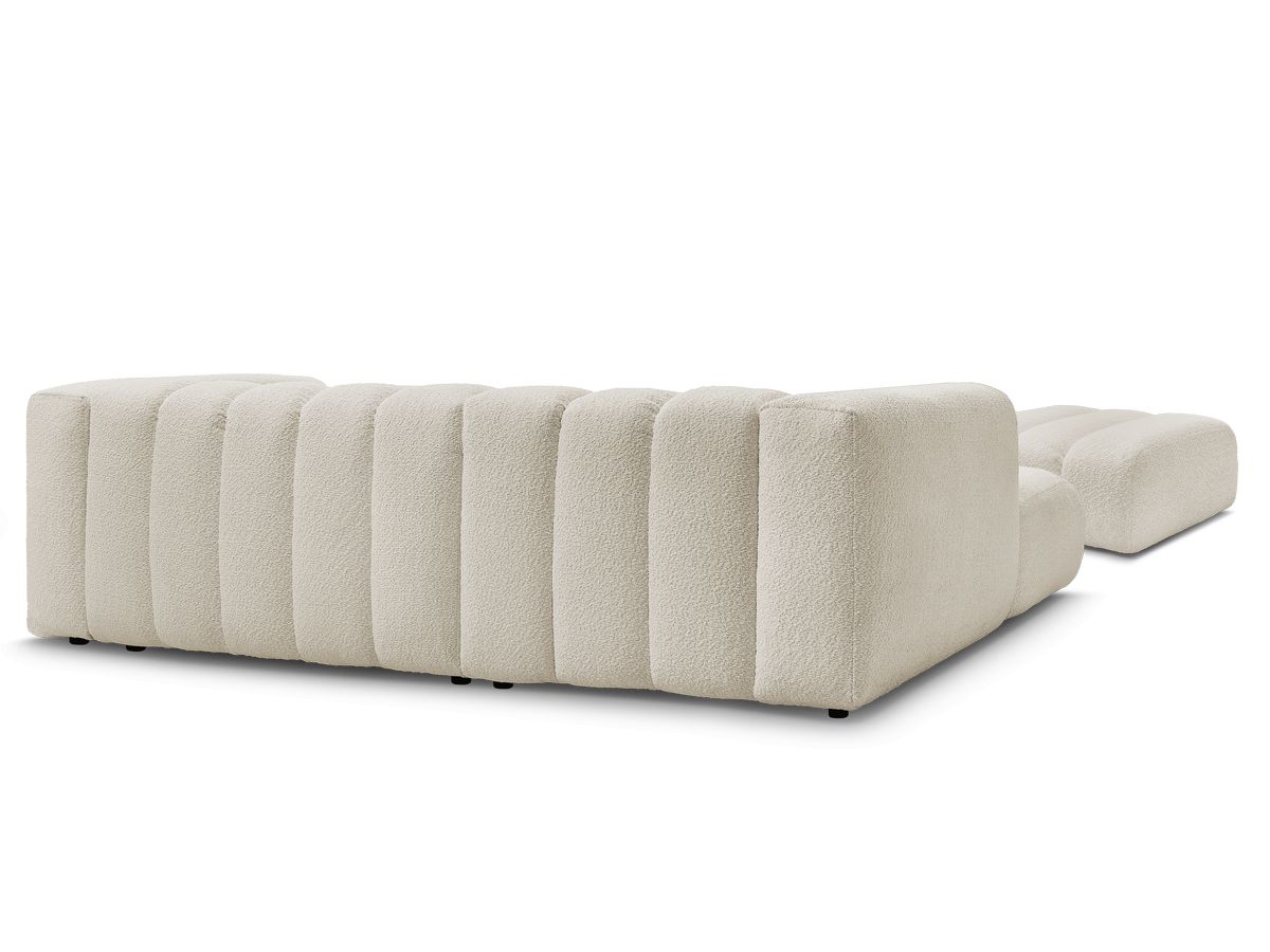 Canapé d'angle fixe TALIA tissu bouclette avec pouf