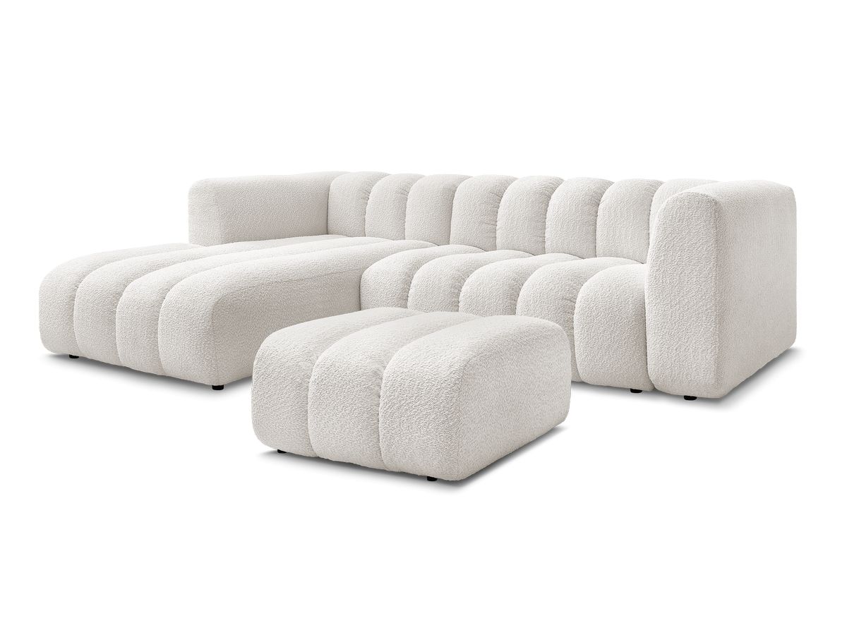 Canapé d'angle fixe TALIA tissu bouclette avec pouf