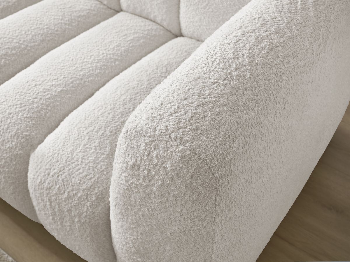Canapé d'angle fixe TALIA tissu bouclette avec pouf