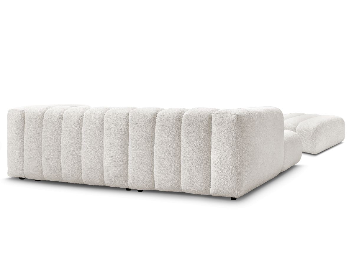 Canapé d'angle fixe TALIA tissu bouclette avec pouf