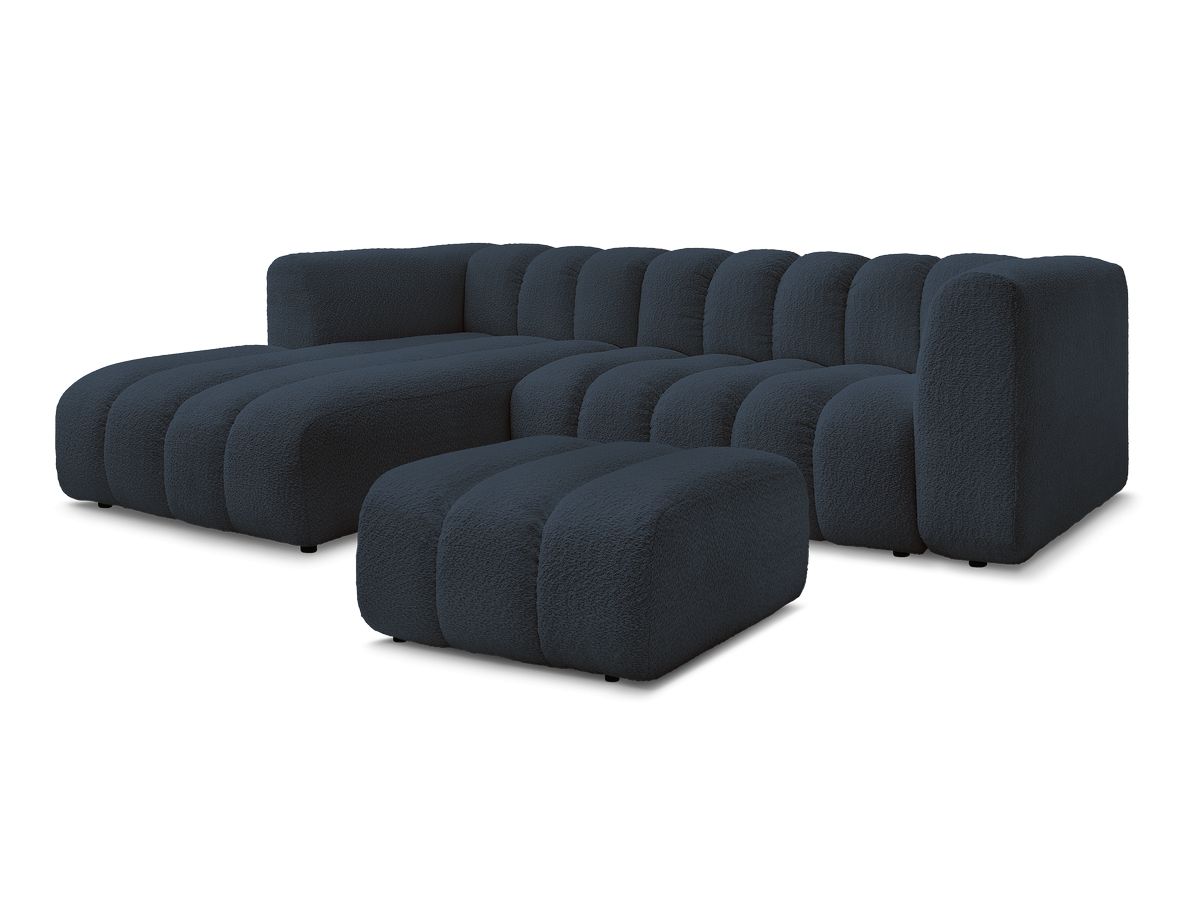 Canapé d'angle fixe TALIA tissu bouclette avec pouf