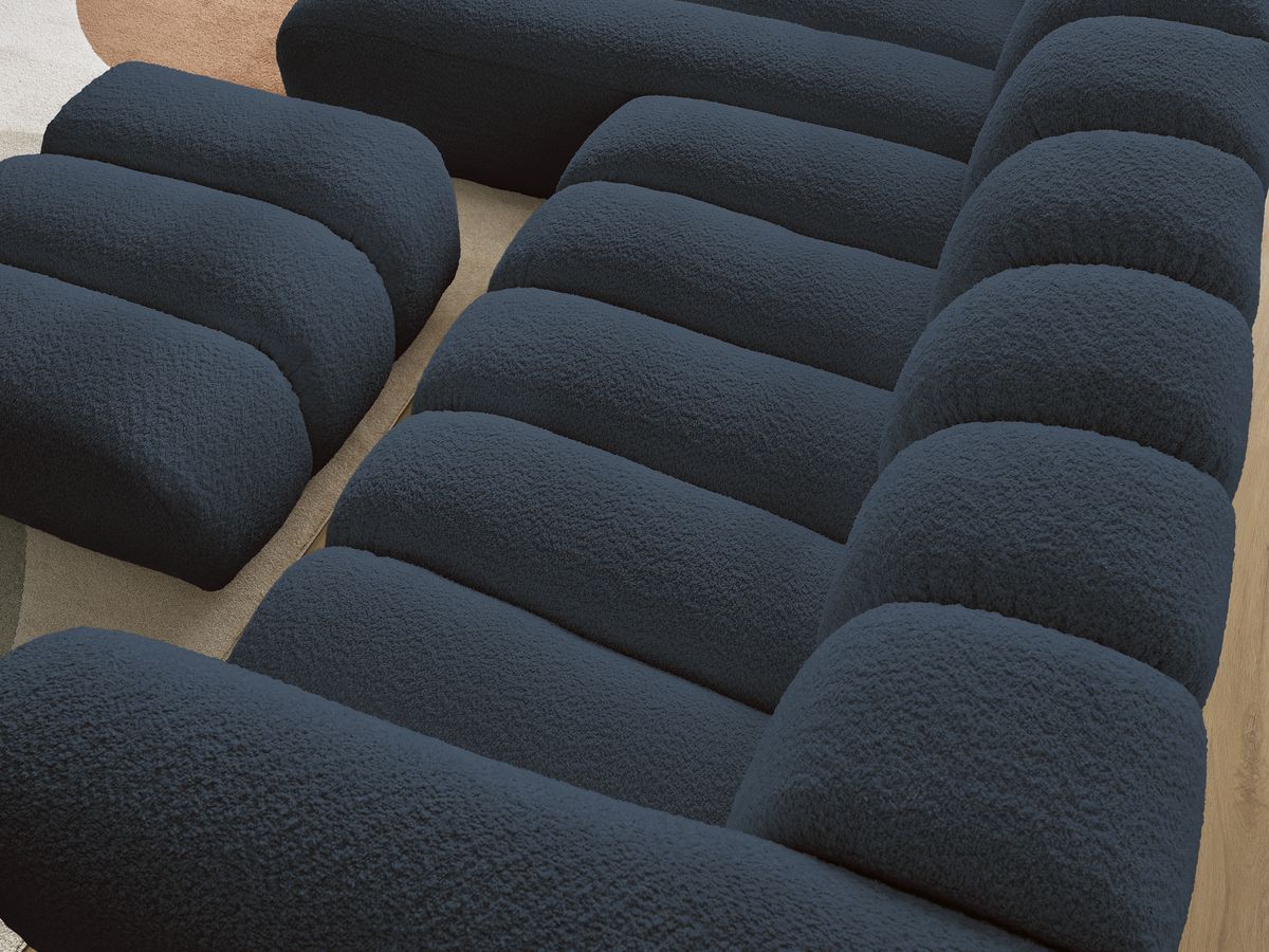 Canapé d'angle fixe TALIA tissu bouclette avec pouf