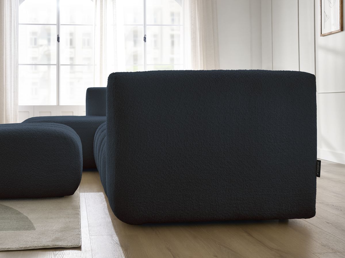 Canapé d'angle fixe TALIA tissu bouclette avec pouf