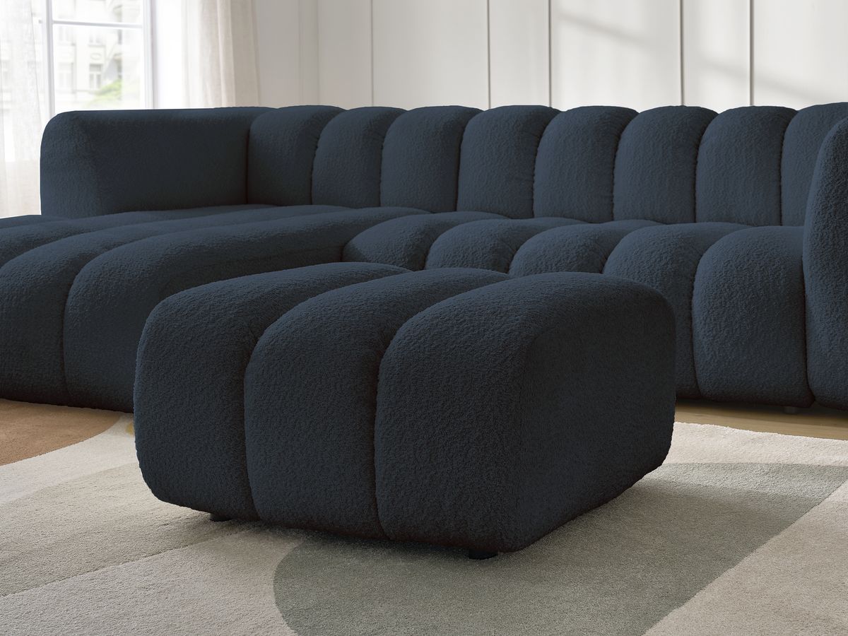 Canapé d'angle fixe TALIA tissu bouclette avec pouf