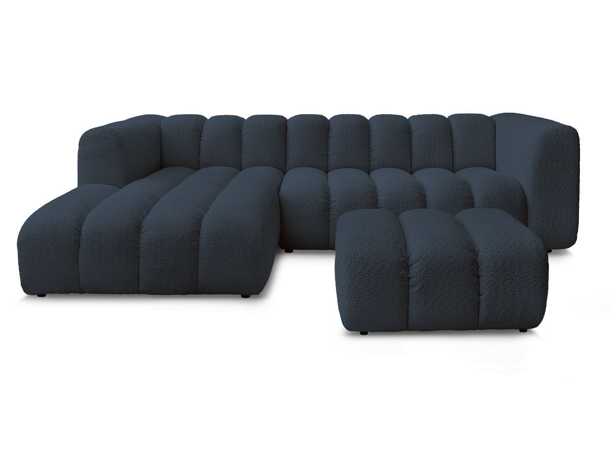 Canapé d'angle fixe TALIA tissu bouclette avec pouf