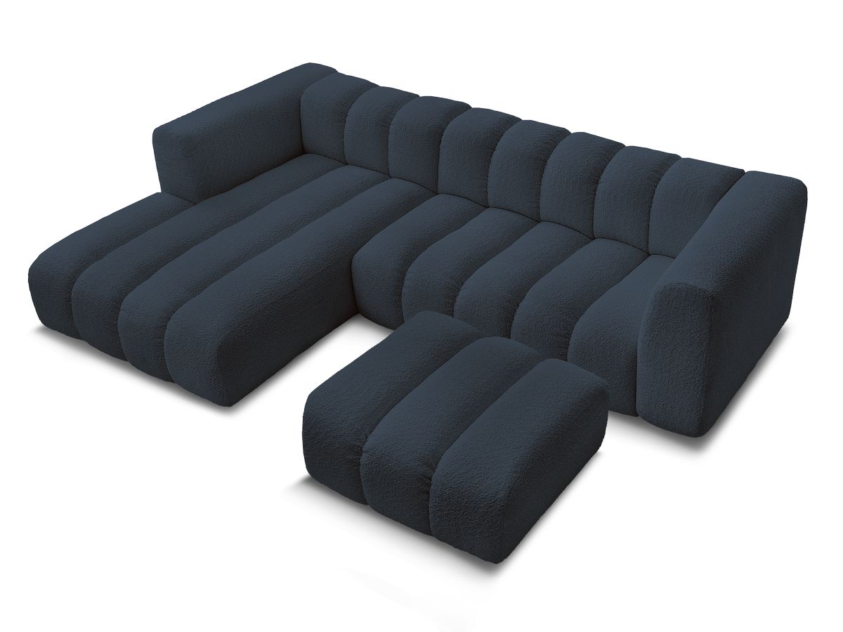 Canapé d'angle fixe TALIA tissu bouclette avec pouf