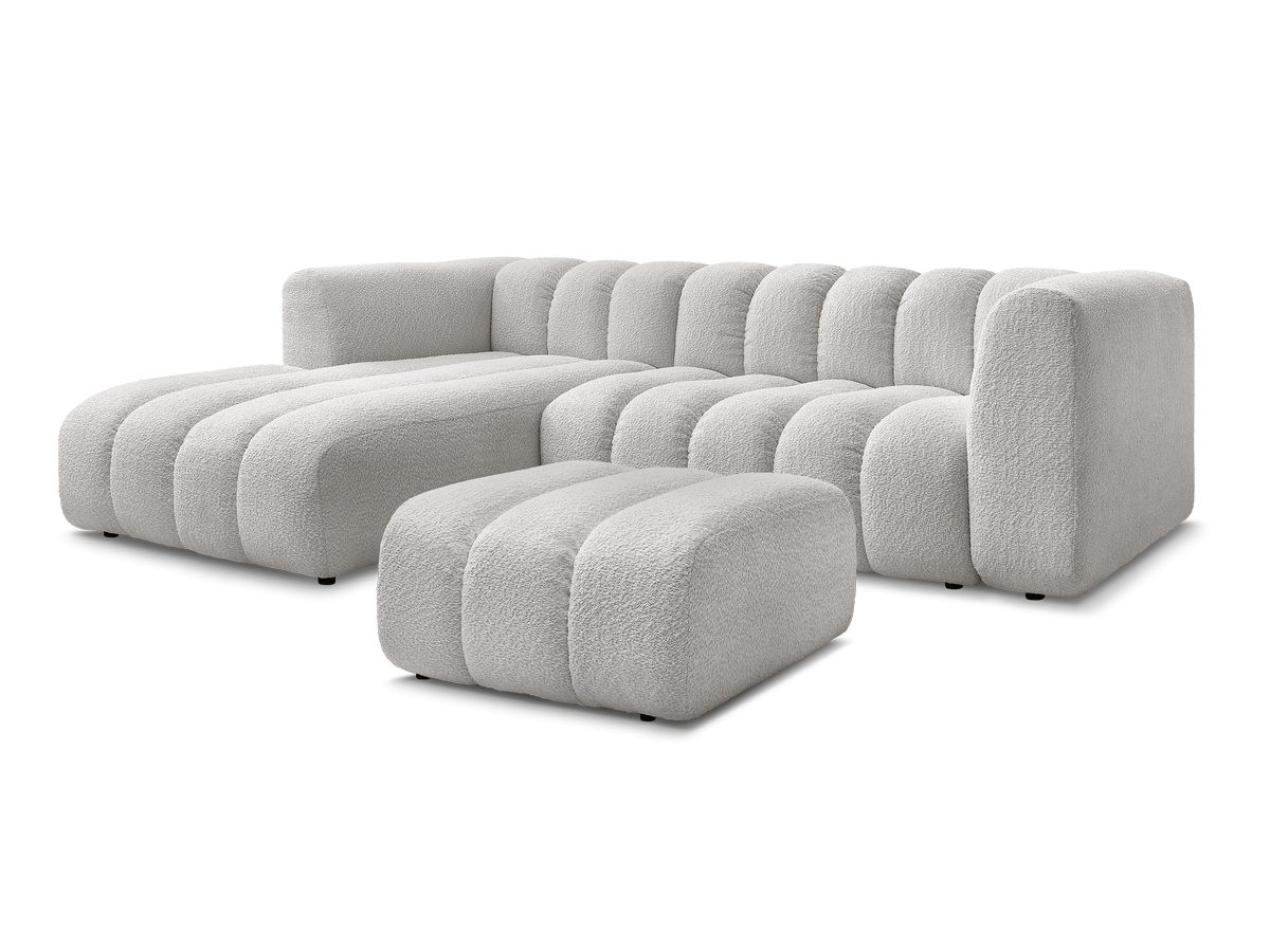 Canapé d'angle fixe TALIA tissu bouclette avec pouf