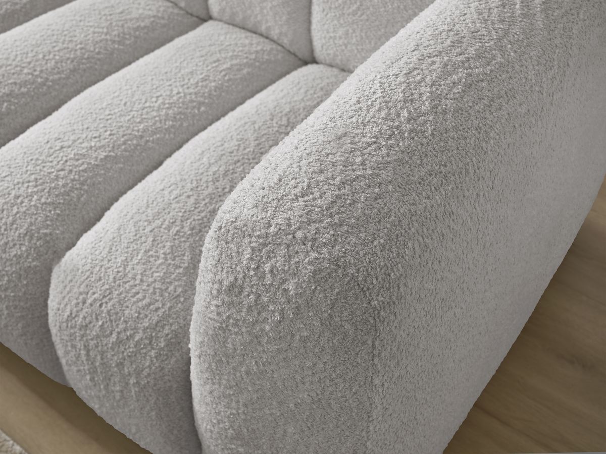 Canapé d'angle fixe TALIA tissu bouclette avec pouf