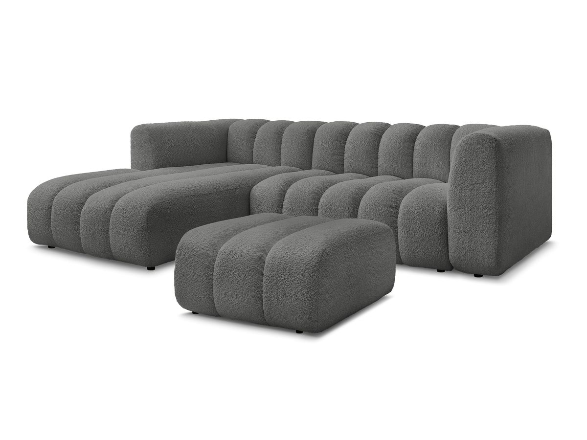 Canapé d'angle fixe TALIA tissu bouclette avec pouf