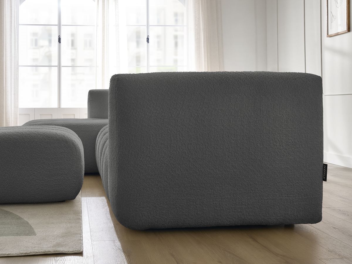 Canapé d'angle fixe TALIA tissu bouclette avec pouf