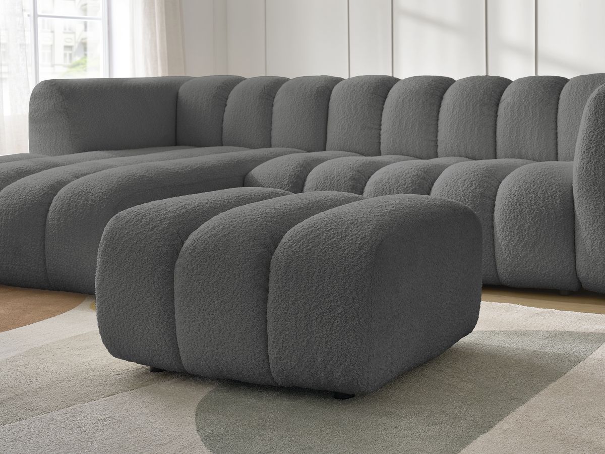 Canapé d'angle fixe TALIA tissu bouclette avec pouf