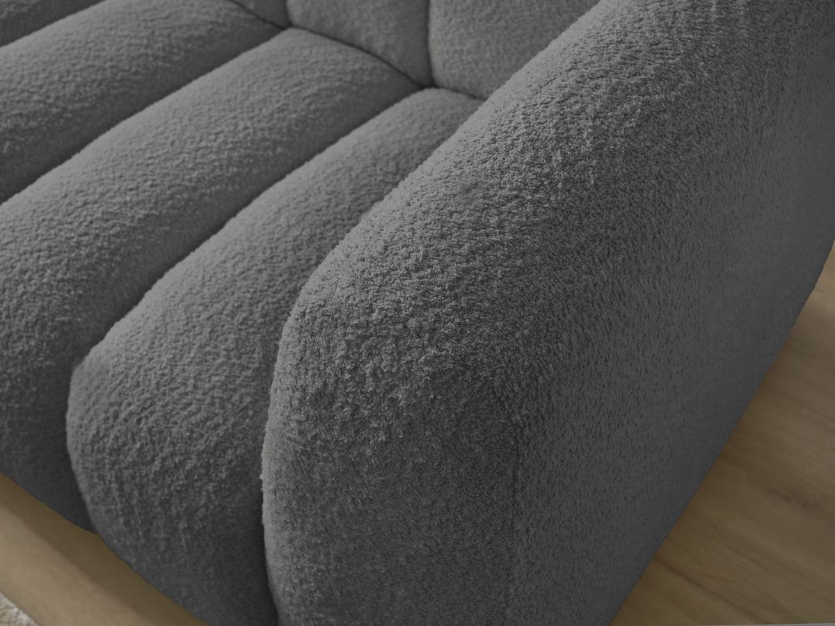 Canapé d'angle fixe TALIA tissu bouclette avec pouf