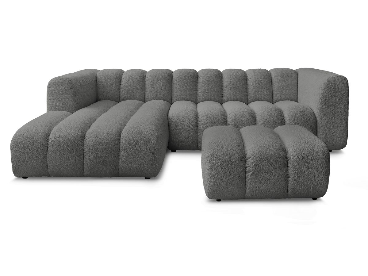 Canapé d'angle fixe TALIA tissu bouclette avec pouf