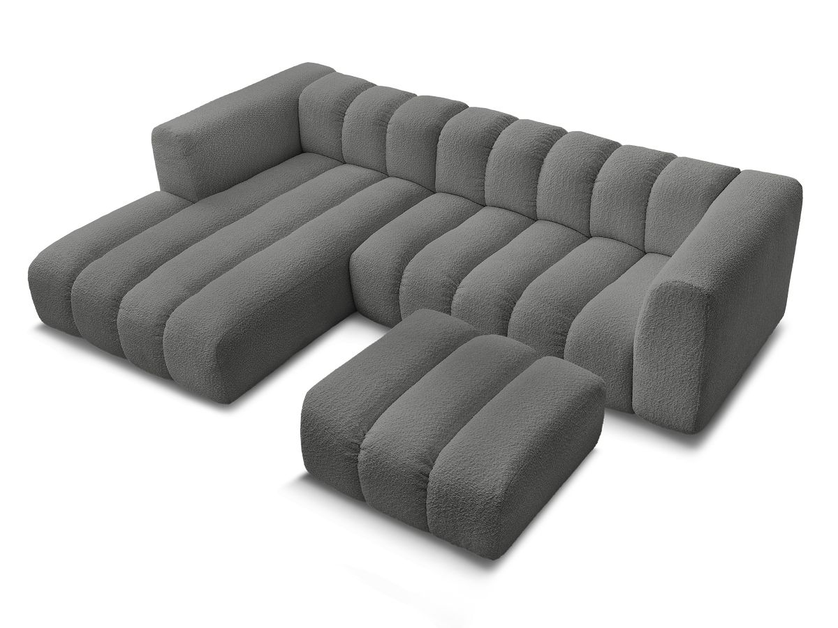 Canapé d'angle fixe TALIA tissu bouclette avec pouf