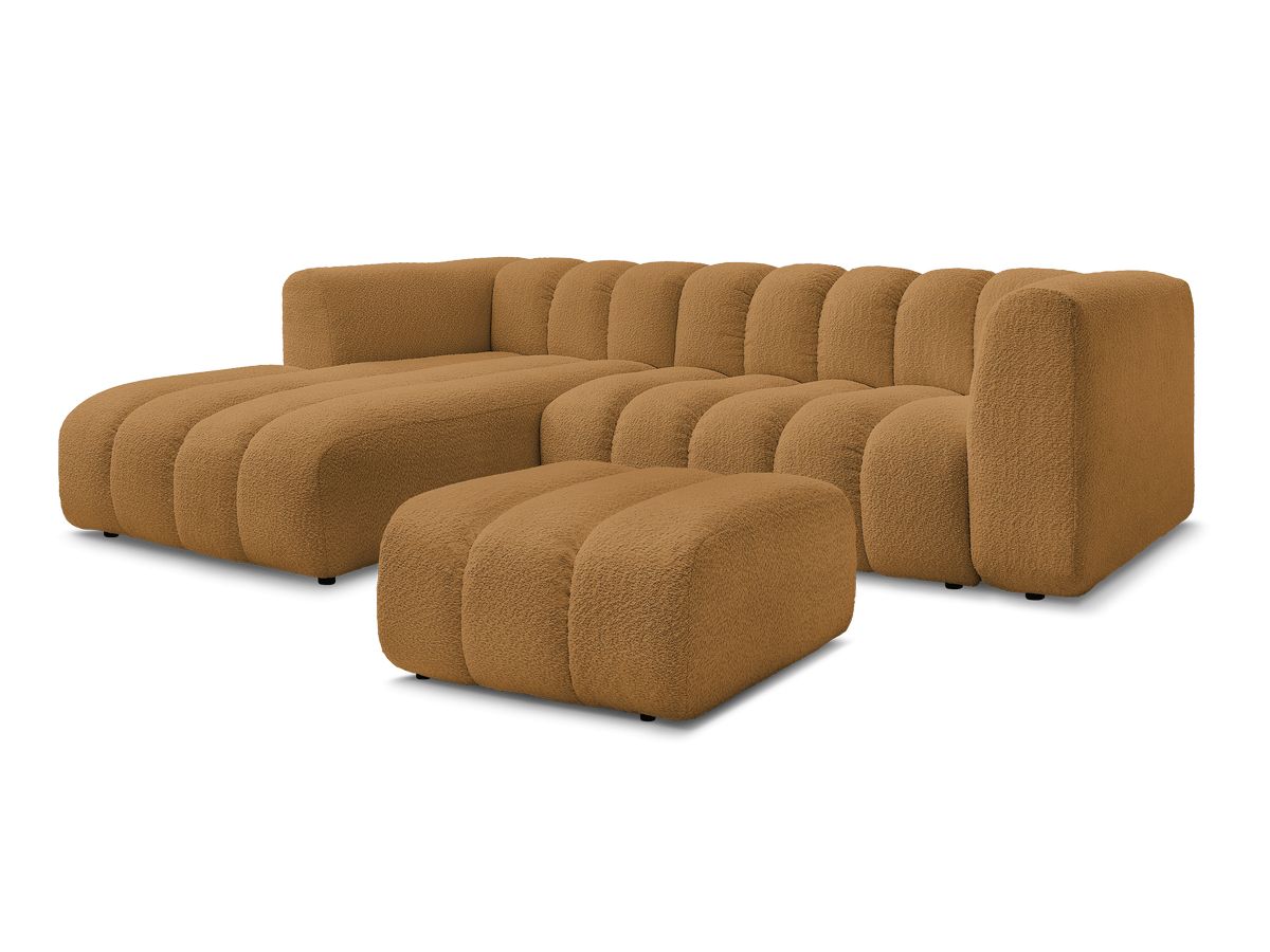 Canapé d'angle fixe TALIA tissu bouclette avec pouf