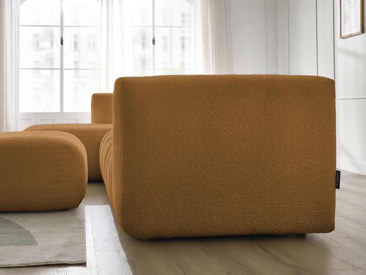 Canapé d'angle fixe TALIA tissu bouclette avec pouf