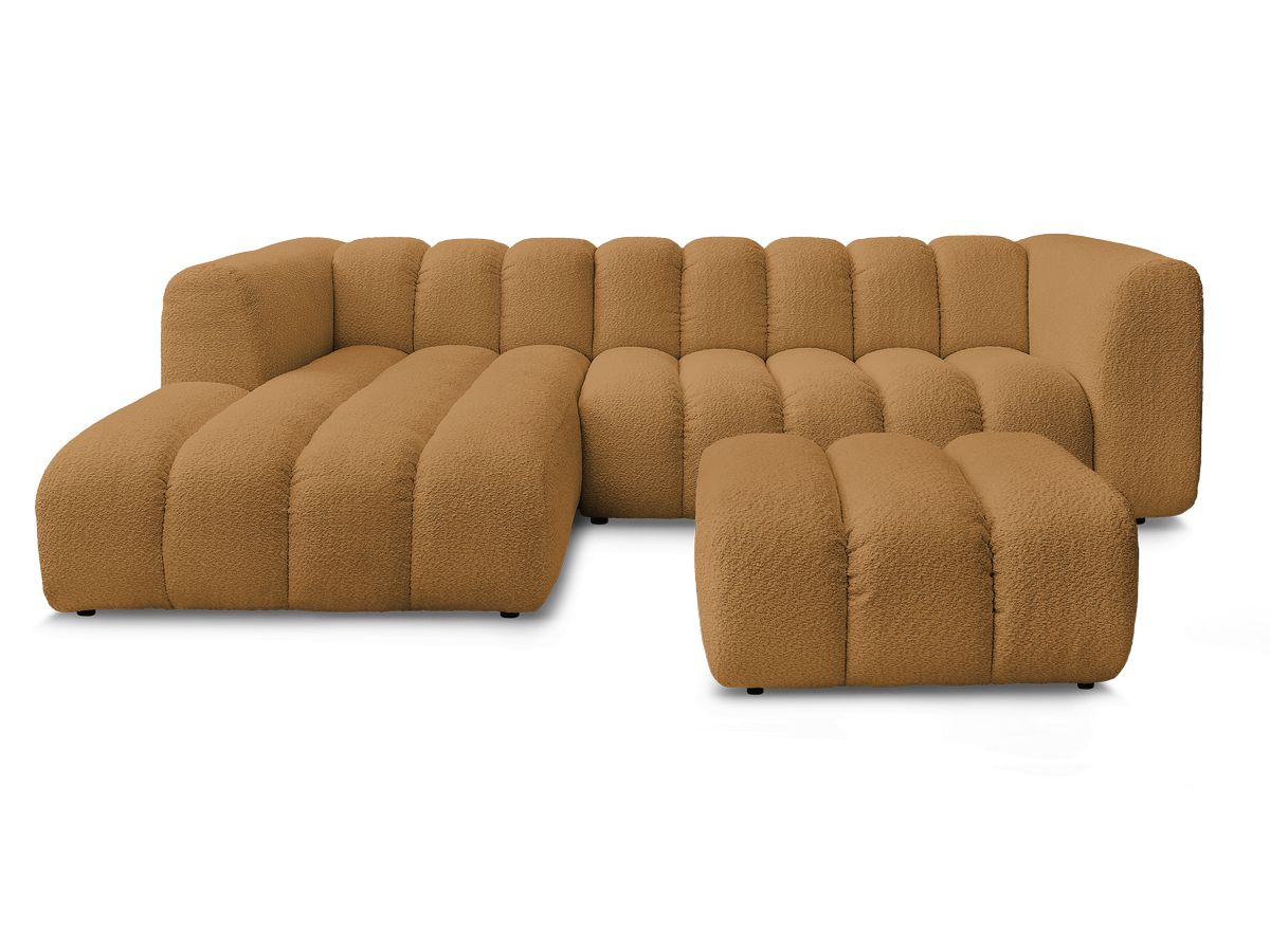 Canapé d'angle fixe TALIA tissu bouclette avec pouf
