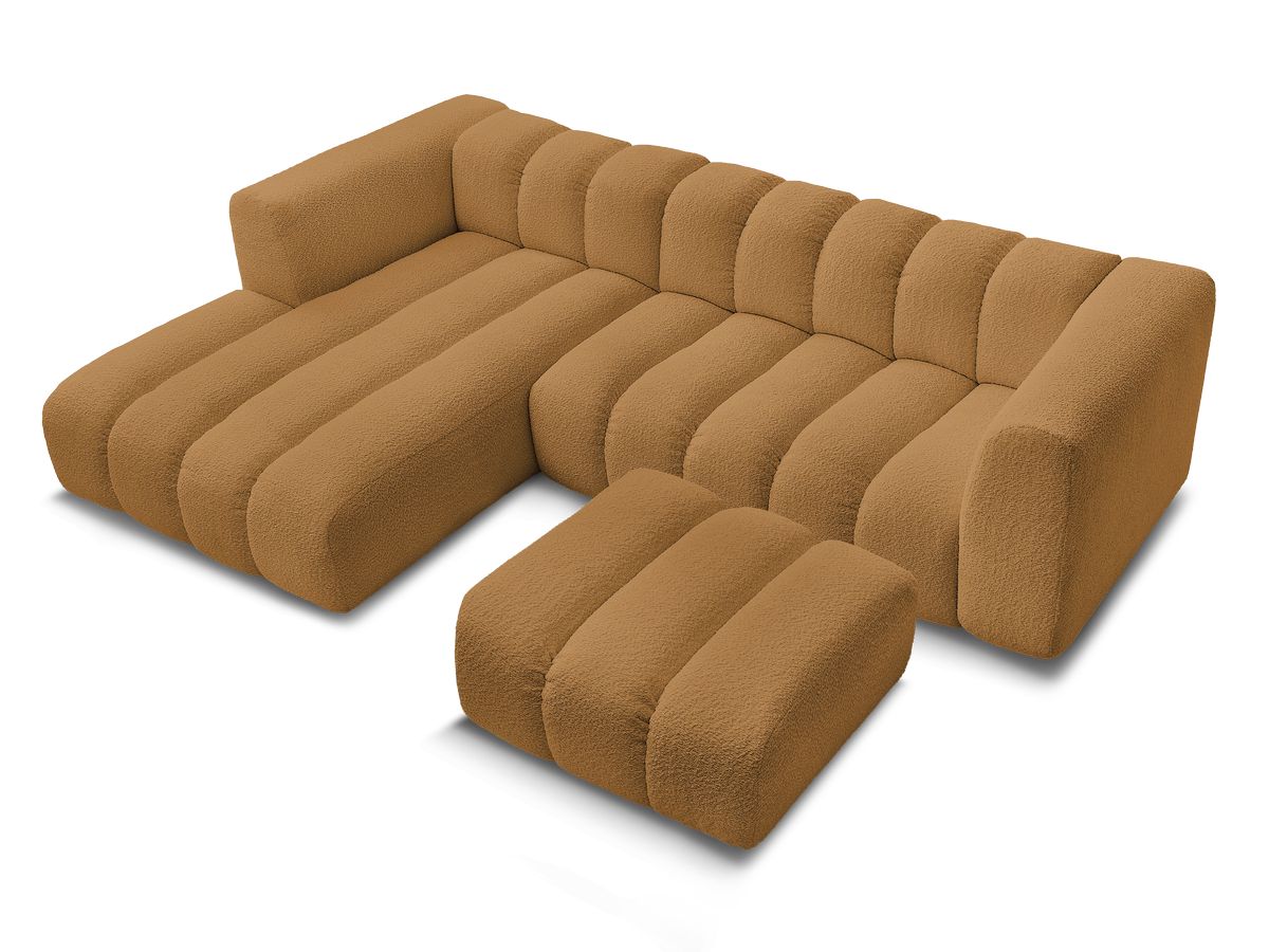 Canapé d'angle fixe TALIA tissu bouclette avec pouf