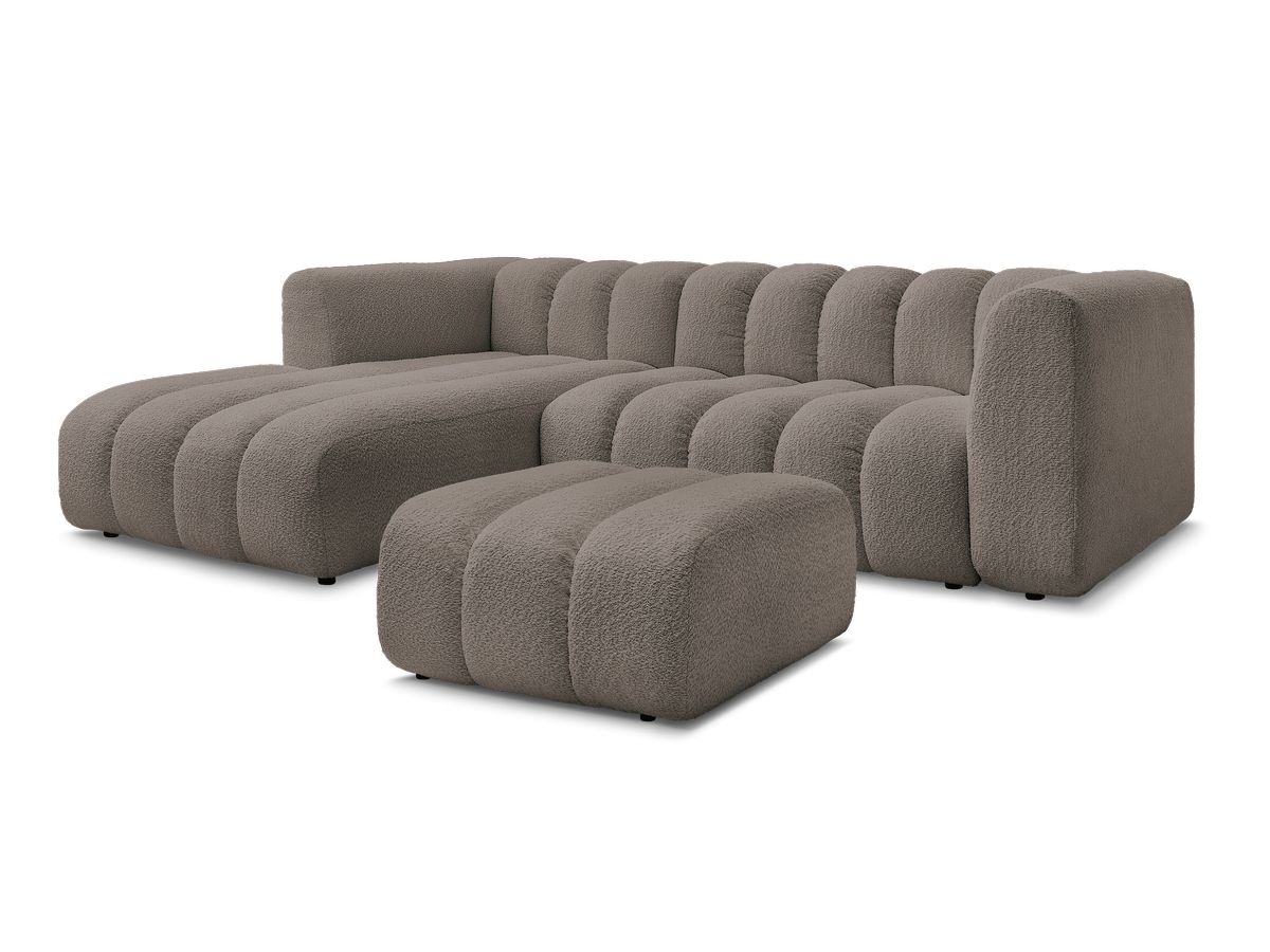 Canapé d'angle fixe TALIA tissu bouclette avec pouf