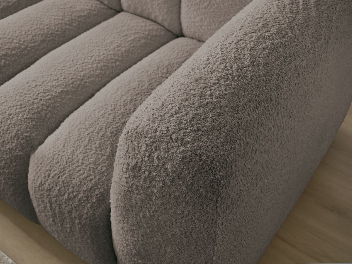 Canapé d'angle fixe TALIA tissu bouclette avec pouf
