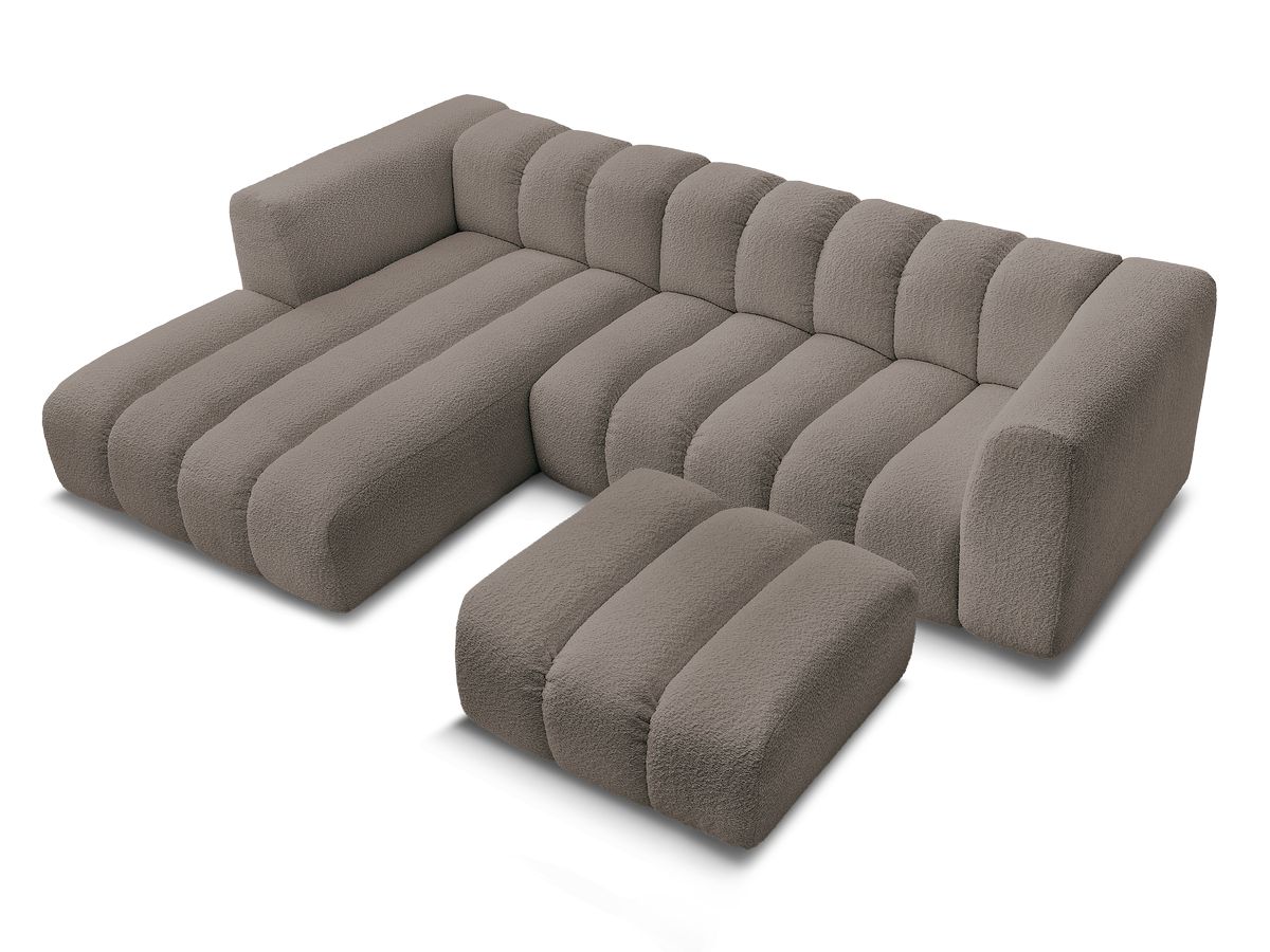 Canapé d'angle fixe TALIA tissu bouclette avec pouf