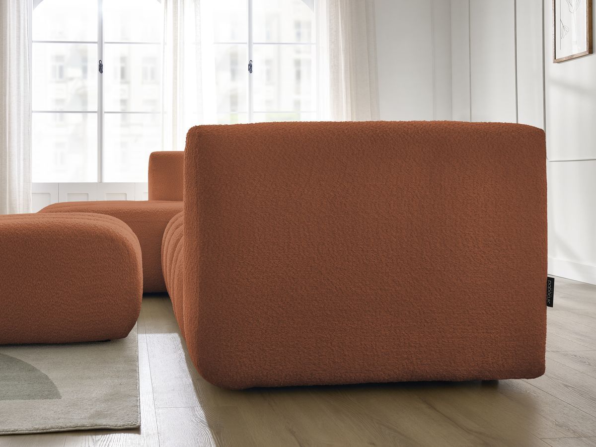 Canapé d'angle fixe TALIA tissu bouclette avec pouf