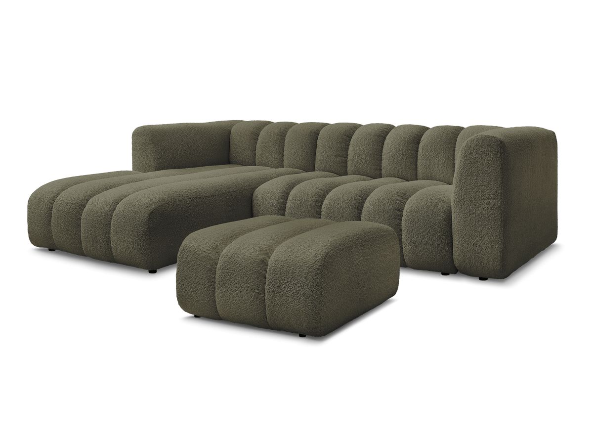 Canapé d'angle fixe TALIA tissu bouclette avec pouf