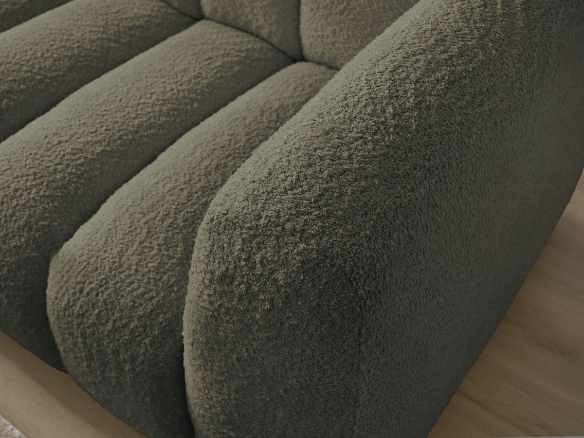 Canapé d'angle fixe TALIA tissu bouclette avec pouf