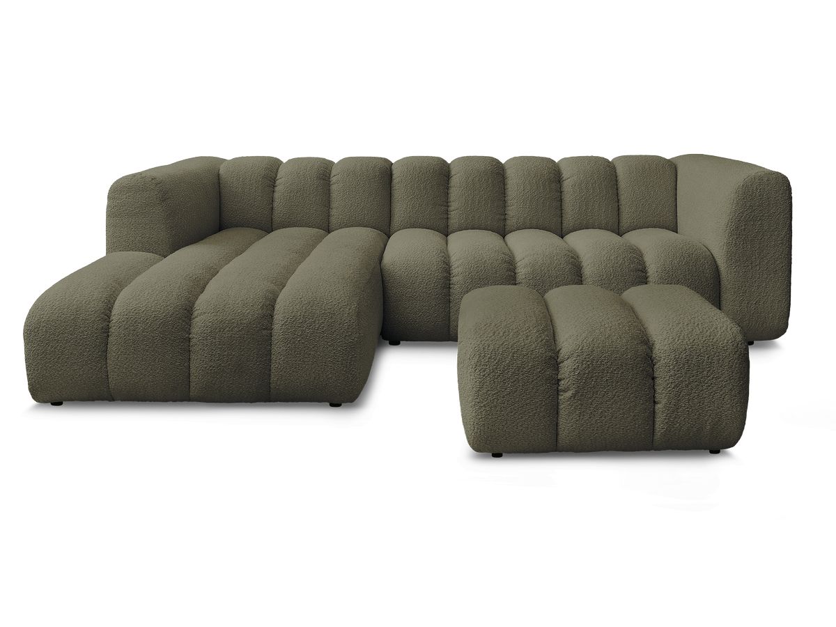 Canapé d'angle fixe TALIA tissu bouclette avec pouf