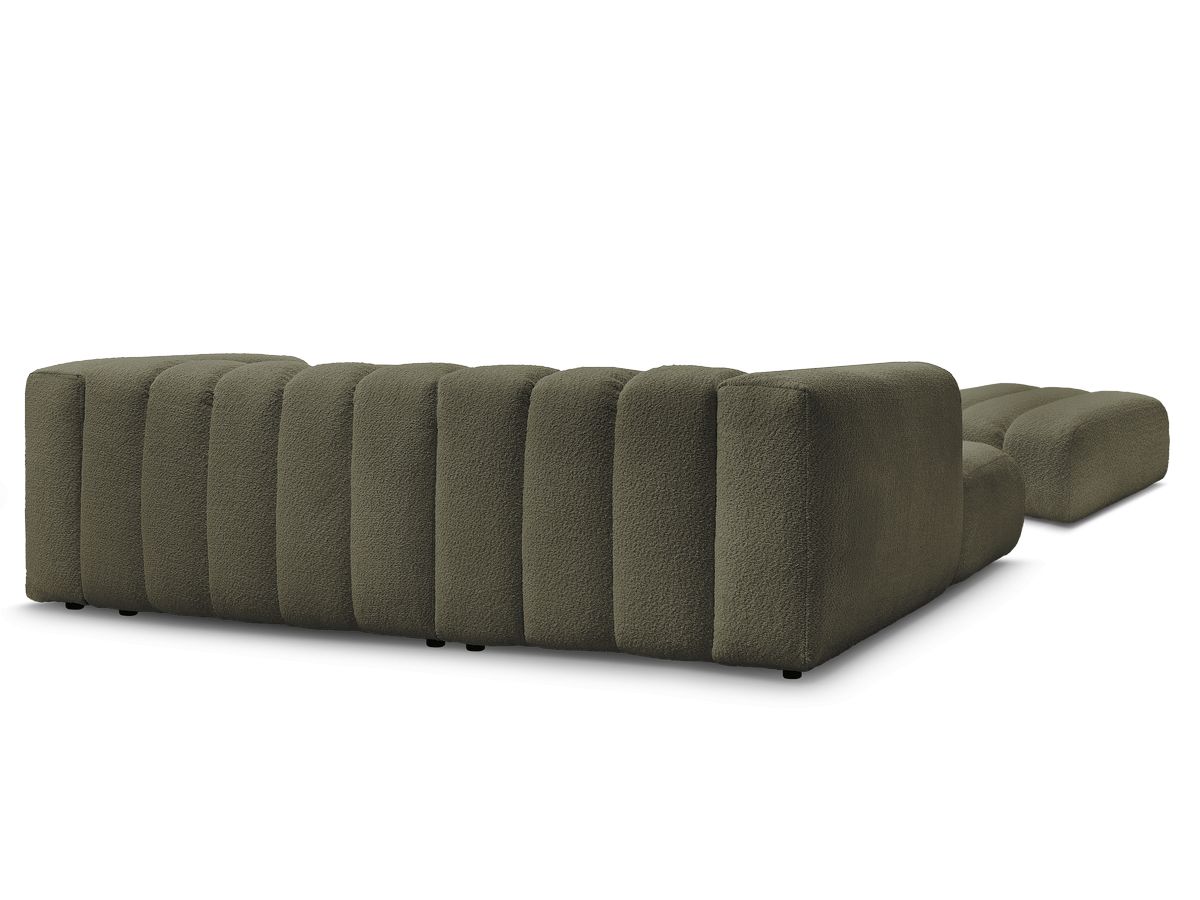 Canapé d'angle fixe TALIA tissu bouclette avec pouf