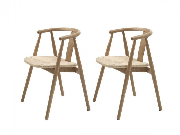 Lot de 2 chaises INES chêne massif et tissu