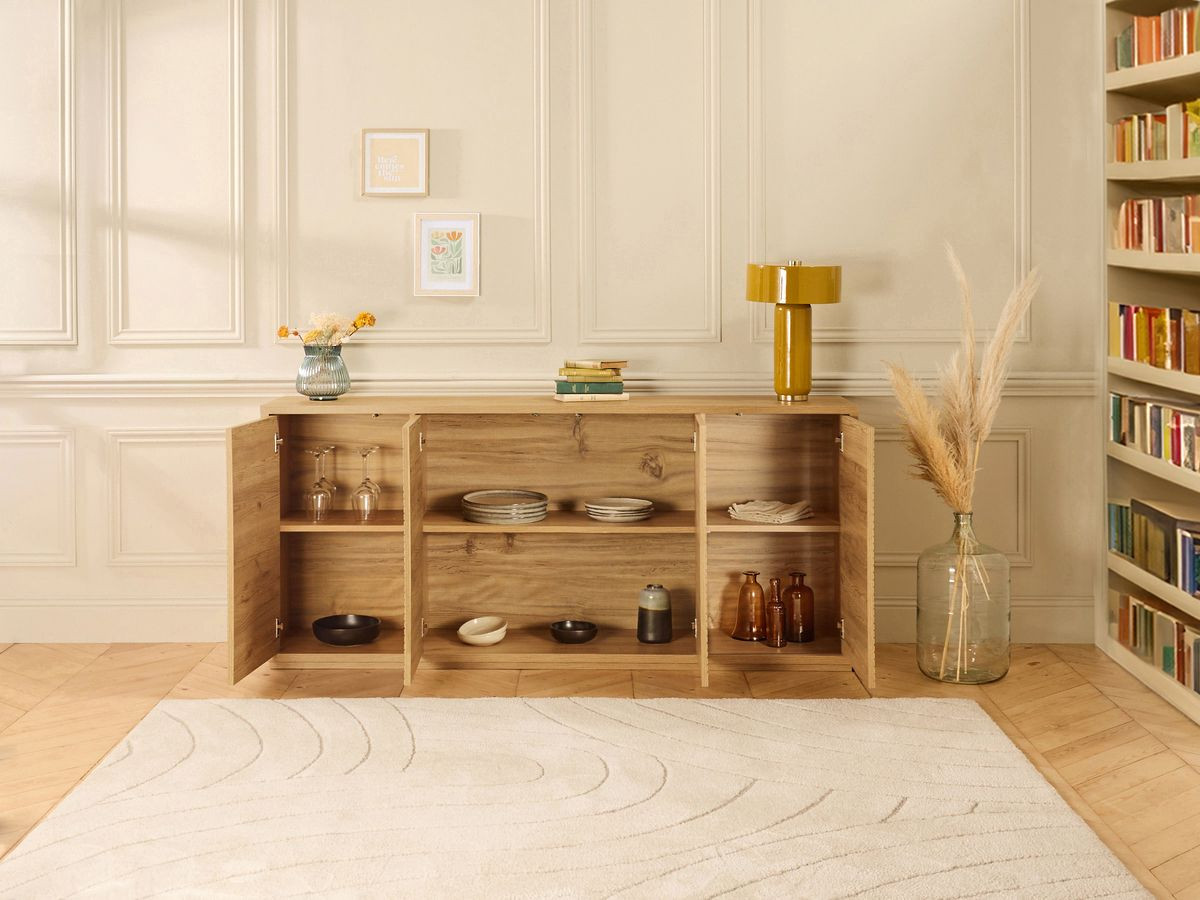 FERRET 4-deurs dressoir 180 cm houten lamelleneffect