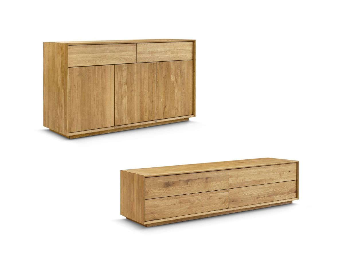 VICTORIA set met 164 cm dressoir en 218 cm massief eiken tv-meubel