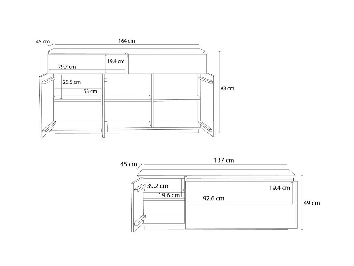 Ensemble VICTORIA avec buffet 164 cm + meuble TV 137 cm chêne massif
