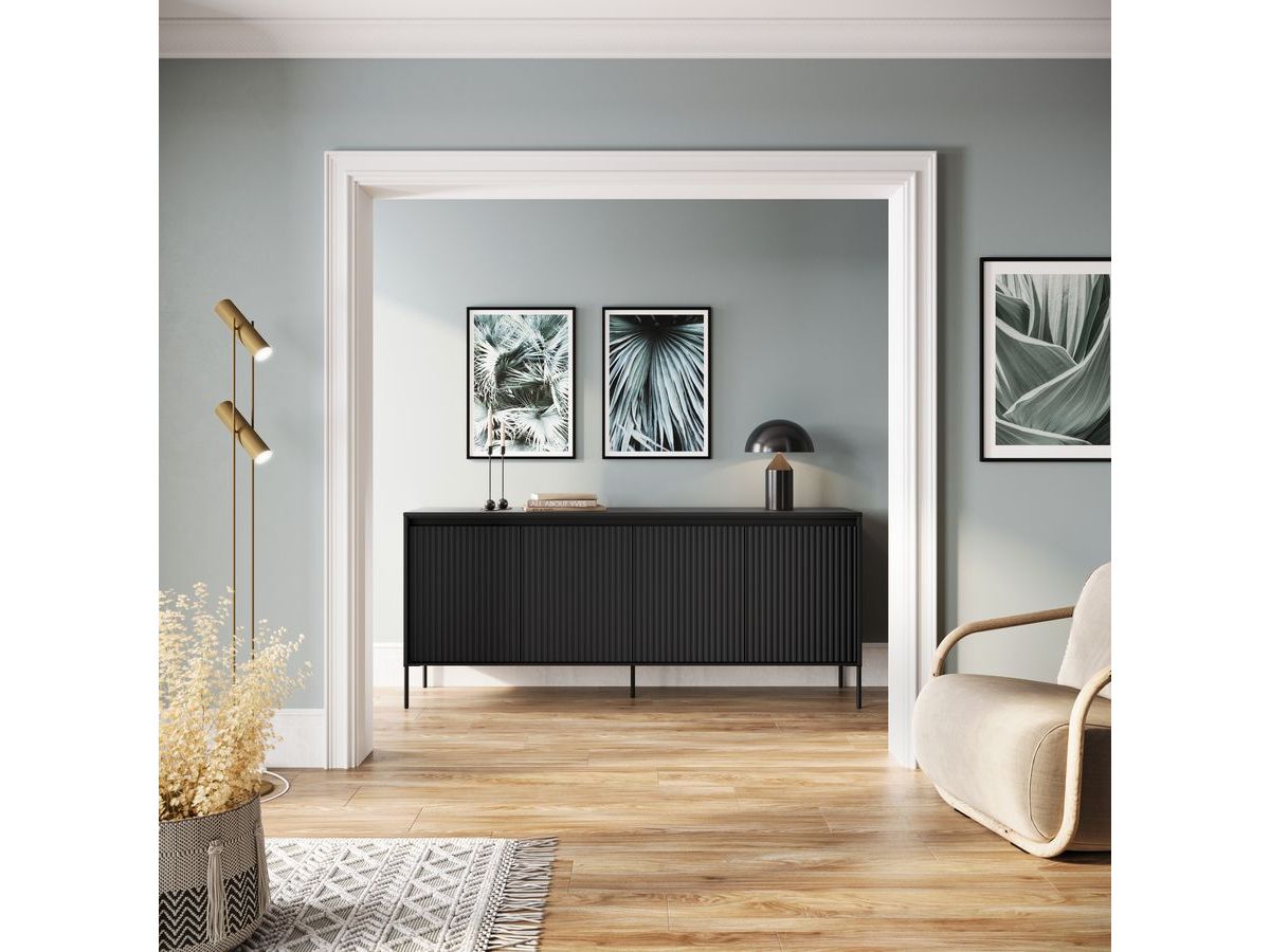 Ensemble LENARA avec buffet 193 cm + meuble TV 193 cm + table basse avec tasseaux et LED